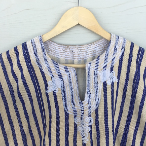 Boho Blue and Tan Striped Babydoll Tank - Picture 2 of 4